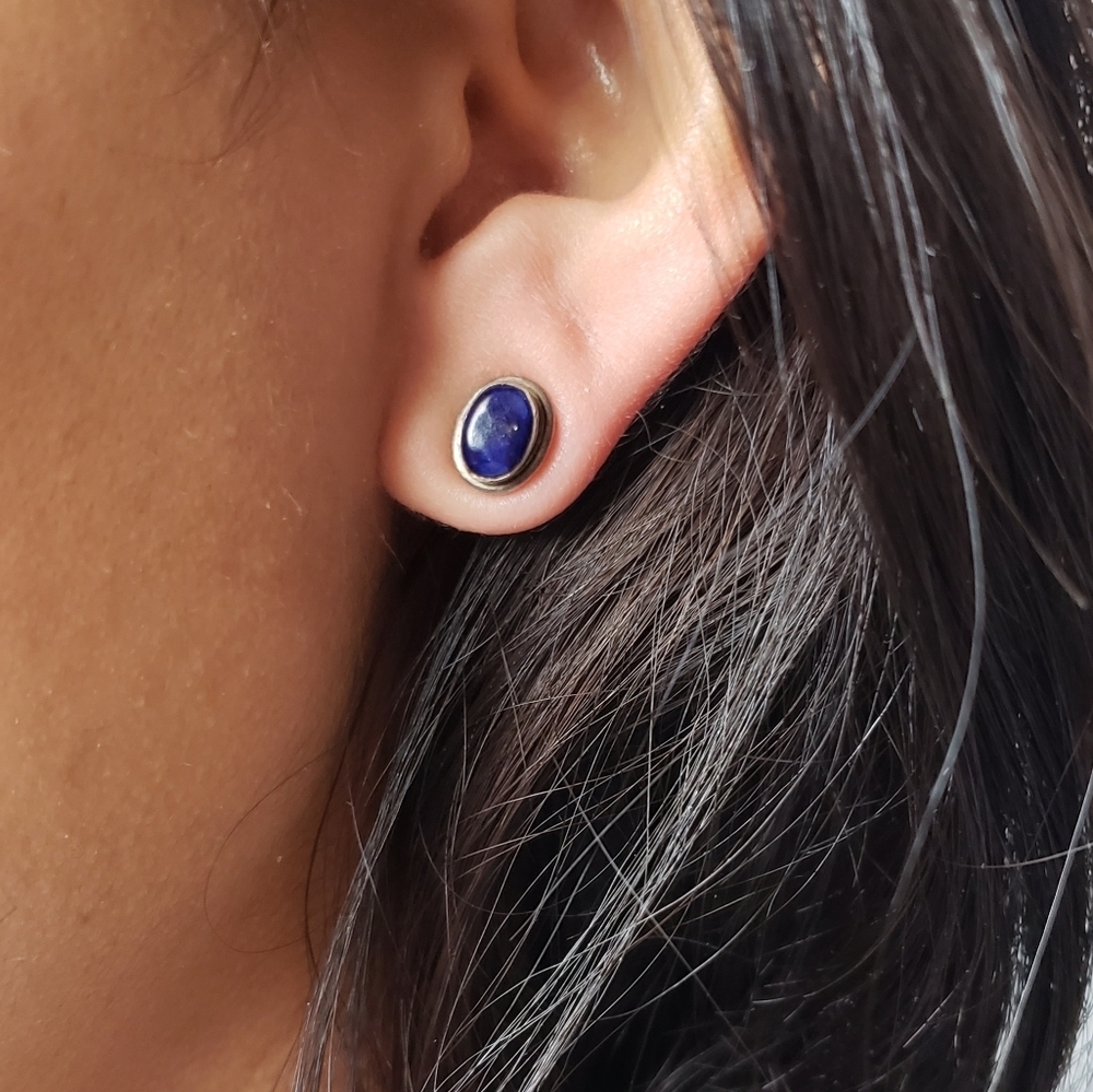 925 stamped silver and lapis lazuli studs